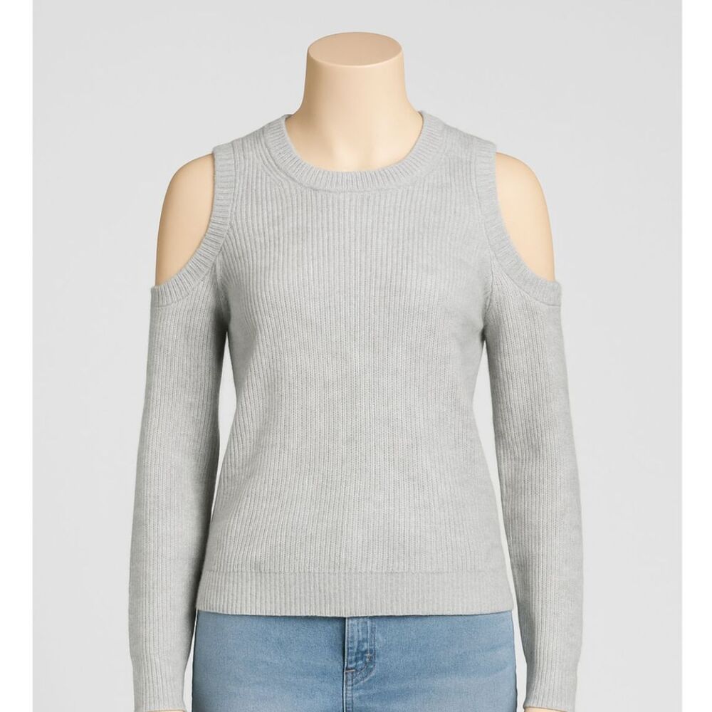 Dex Grey Cold Shoulder Crew Neck Long Sleeve Sweater – Women’s Size Small Petite